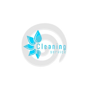 Cleaning service logo, blue fresh water drops disposition in a circle, clean home icon