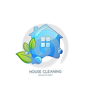 Cleaning service logo, emblem or icon design template. Clean house isolated illustration.