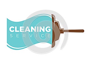 Cleaning service logo label with mop and water trace