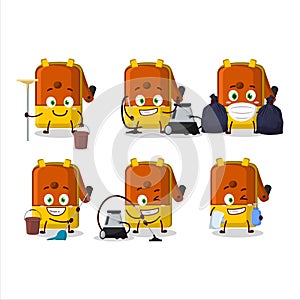 Cleaning service orange pencil sharpener table cute cartoon character using mop