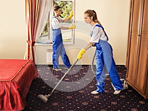 Cleaning service with professional equipment during work