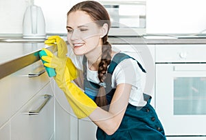 Cleaning service with professional equipment during work. professional kitchenette cleaning, sofa dry cleaning, window