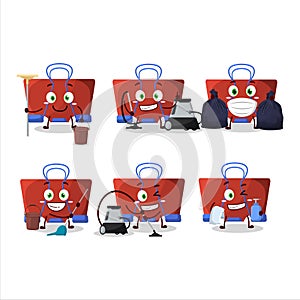 Cleaning service red binder clip cute cartoon character using mop