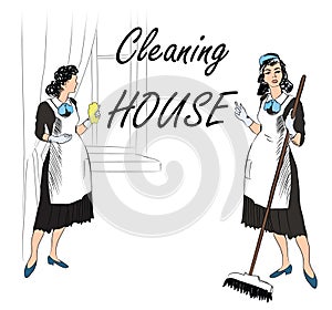 Cleaning service sign. Retro style illustration. photo