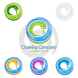 Cleaning Service vector Logo design, Eco Friendly Concept for Interior, Home and Building