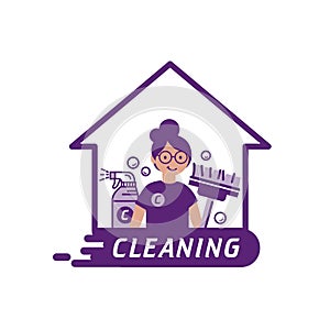 Cleaning service. Women Maid icon.