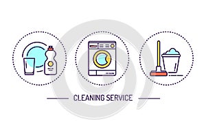 Cleaning services color icons concept. Housekeeping. Cleaner products. Signs for web page, mobile app, button, banner.