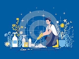 Cleaning services vector illustration. Professional Cleaning and Housekeeping Services - bathroom cleaning