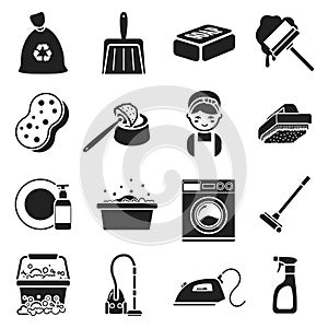 Cleaning set icons in black style. Big collection cleaning vector symbol stock illustration