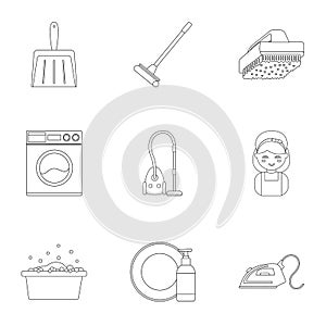 Cleaning set icons in outline style. Big collection of cleaning illustration