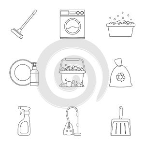 Cleaning set icons in outline style. Big collection of cleaning vector symbol