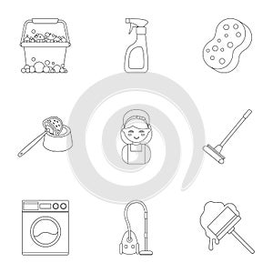 Cleaning set icons in outline style. Big collection of cleaning vector symbol stock illustration