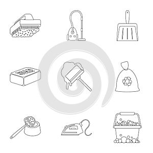Cleaning set icons in outline style. Big collection of cleaning vector symbol stock illustration