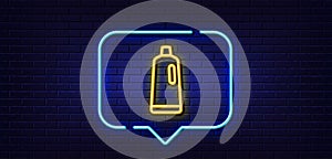 Cleaning shampoo line icon. Washing liquid. Neon light speech bubble. Vector