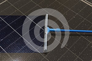 Cleaning Solar Panel concept, Sweeper dirty dust for power efficiency at solar panel surface tool