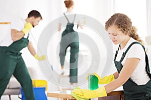 Cleaning specialist using detergent