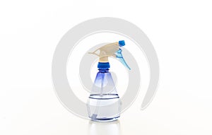 Cleaning spray bottle clear blue color isolated against white background