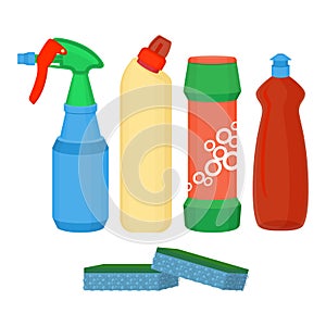 Cleaning spray, chemical washing liquid, detergent powder, bleach bottle vector