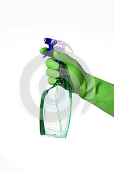 Cleaning spray with green glove
