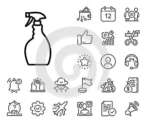 Cleaning spray line icon. Washing liquid. Salaryman, gender equality and alert bell. Vector