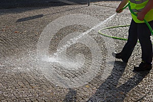 Cleaning the street