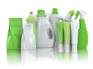 Cleaning supplies. Household chemical detergent bottles