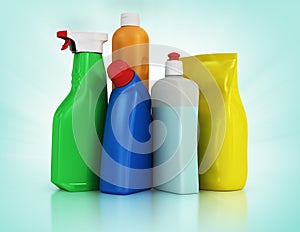 Cleaning supplies. Household chemical detergent bottles