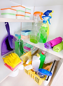 Cleaning supplies in pantry