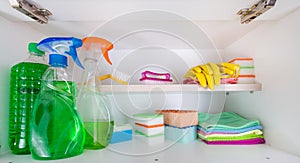 Cleaning supplies in pantry