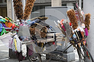 Cleaning supplies selling on bike