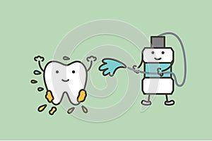 Cleaning teeth by mouthwash, dental health care