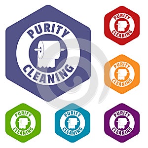 Cleaning toilet icons vector hexahedron