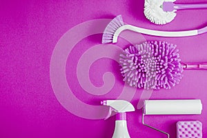 Cleaning tools blue background