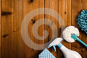 Cleaning tools blue background