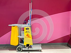 Cleaning tools cart wait for cleaner.Bucket and set of cleaning