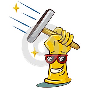 Cleaning tools in hand. Vector icon. Cartoon character