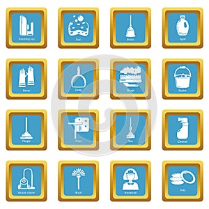 Cleaning tools icons set sapphirine square vector photo