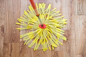 Cleaning tools on parquet floor