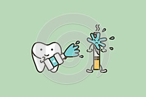 Cleaning tooth by mouthwash to prevent yellow teeth from cigarette stain