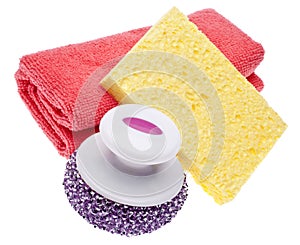 Cleaning Towel, Sponge and Scrub Brush