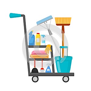 Cleaning trolley flat vector illustration