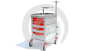 Cleaning Trolley medical equipment table 3D rendering on white background