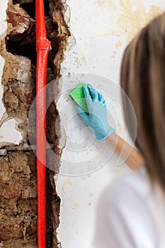 Cleaning up dangerous fungus from a wet wall after water pipe leak