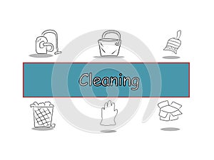 Cleaning vector icon set. Thin simple collection clean illustration black