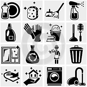 Cleaning vector icons set on gray.