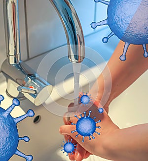 Cleaning and washing hands with soap prevention for outbreak of coronavirus