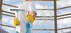 Cleaning and washing windows in industrial premises