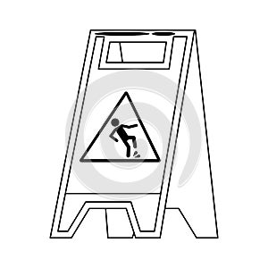 Cleaning wet floor sign isolated symbol in black and white