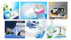 Cleaning Wipes Creative Promo Posters Set Vector