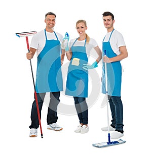 Cleaning Workers With Cleaning Equipments